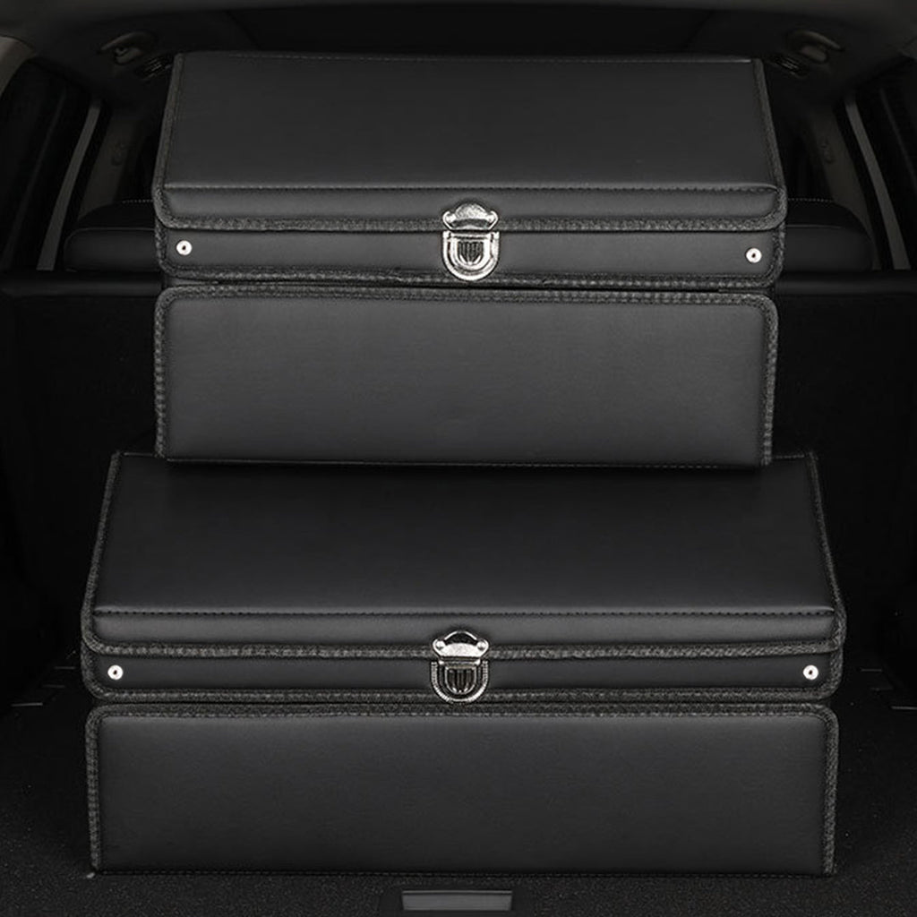 SOGA 2X 60cm Leather Car Boot Collapsible Foldable Trunk Cargo Organizer Portable Storage Box with Lock Black