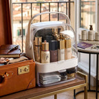 SOGA 2 Tier White Countertop Makeup Cosmetic Storage Organiser Skincare Holder Jewelry Storage Box with Handle