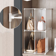 SOGA 2X 2 Tier Multifunctional PP Plastic Bag Box Portable Cubby DIY Storage Shelves Stackable Handbag Purse Organiser