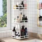 SOGA 2X 3 Tier Steel White Square Rotating Multi-Function Kitchen Portable Storage Spice Seasoning Kitchen Countertop Organiser Shelf