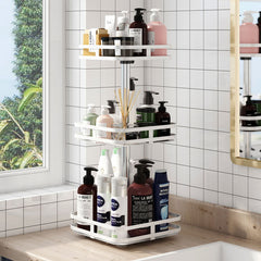 SOGA 2X 3 Tier Steel White Square Rotating Multi-Function Kitchen Portable Storage Spice Seasoning Kitchen Countertop Organiser Shelf