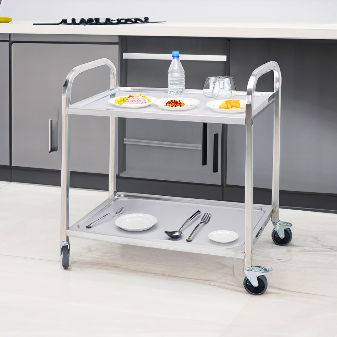 SOGA 2 Tier Stainless Steel Kitchen Dinning Food Cart Trolley Utility Round 86x54x94cm Large