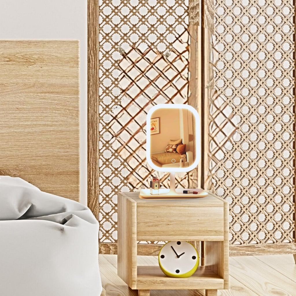 SOGA 2X 26cm White Squared Smart LED Makeup Bedroom Table Vanity Mirror Tricolor Adjustable Light