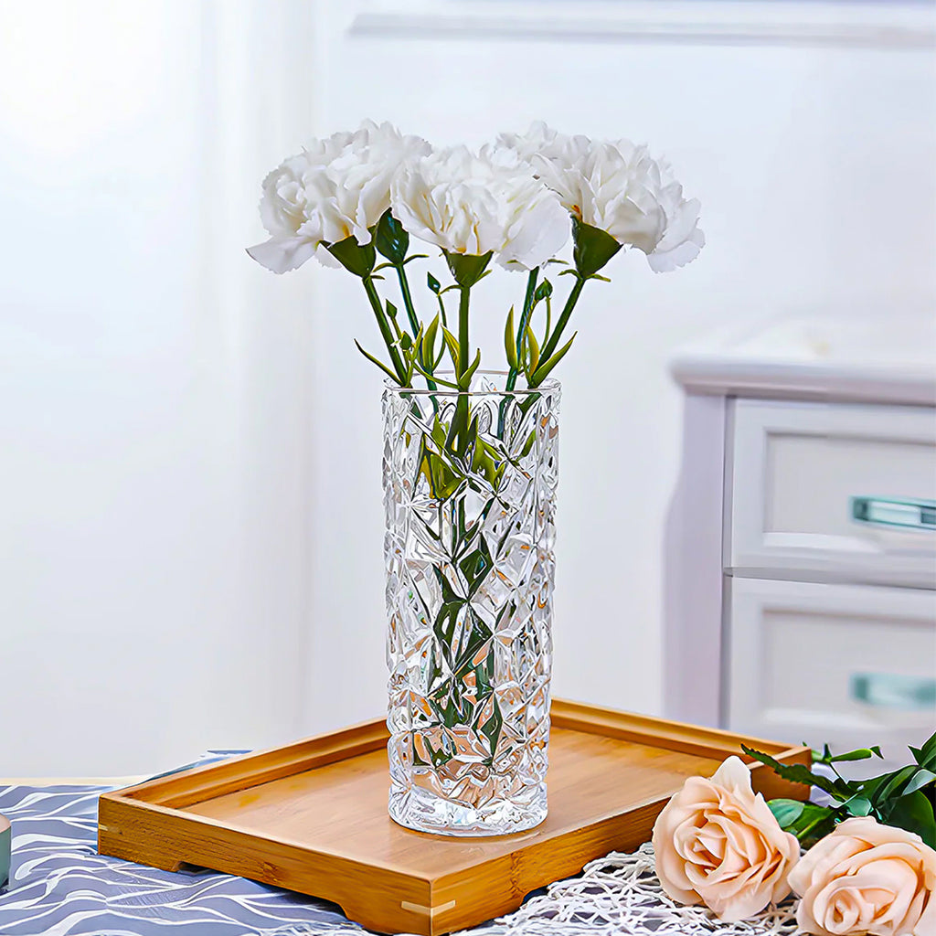 SOGA 30cm Sleek Clear Glass Vase Elegant Wide Crystal Design for Modern Home Décor