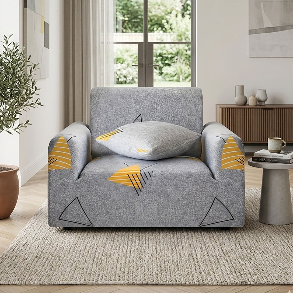 SOGA 1-Seater Geometric Print Sofa Cover Couch Protector High Stretch Lounge Slipcover Home Decor