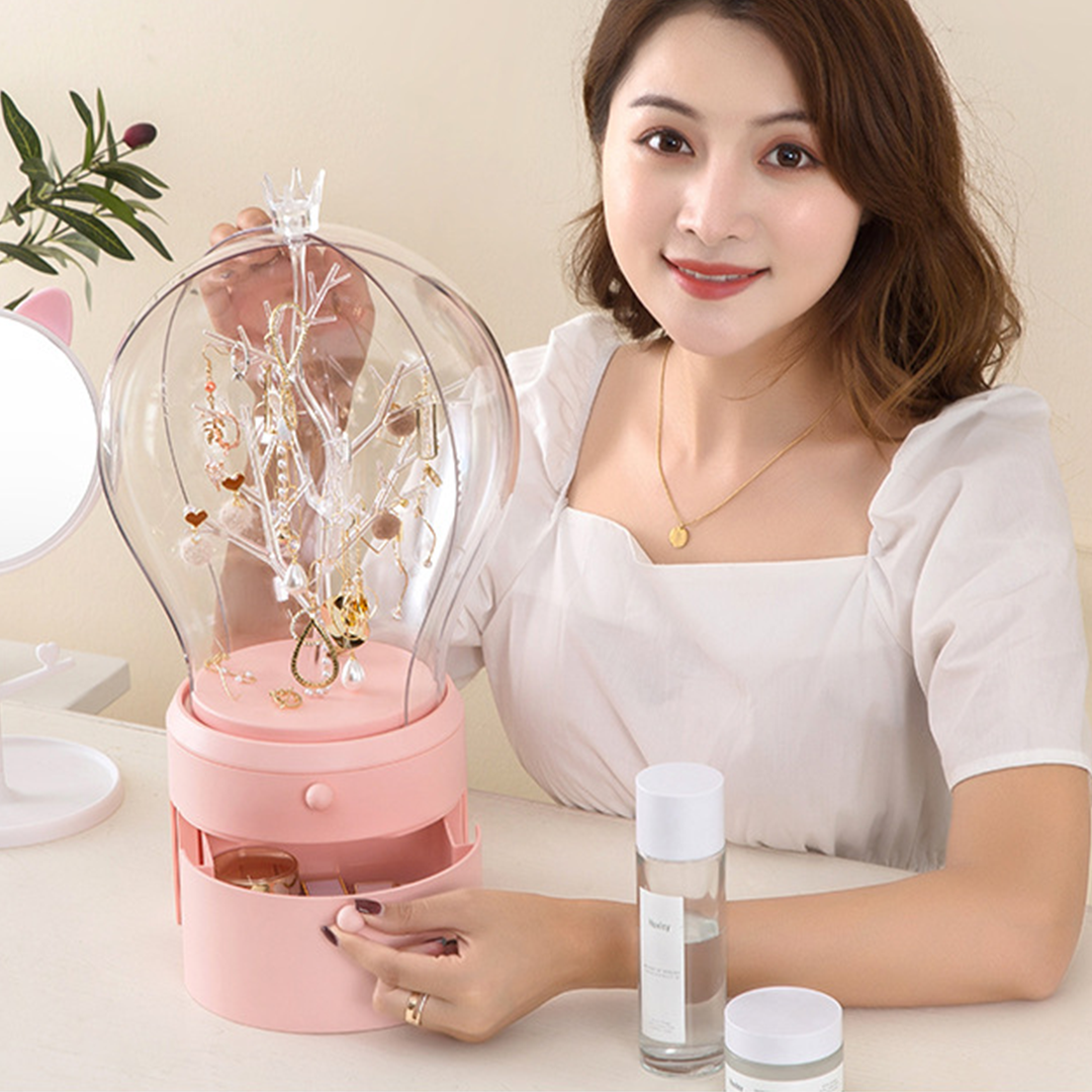 SOGA Pink 360 Degree Rotating 2 Layered Jewelry Storage Box Waterproof Dustproof Accessories Organiser