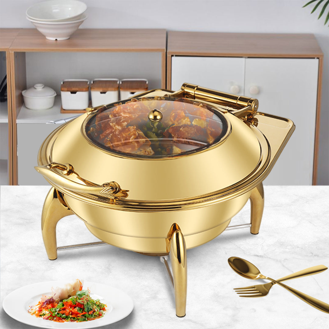 SOGA 2X Gold Plated Stainless Steel Round Chafing Dish Tray Buffet Cater Food Warmer Chafer with Top Lid
