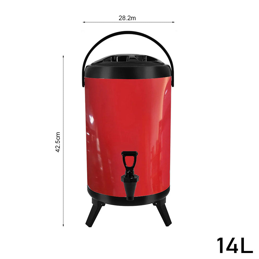SOGA 2X 14L Stainless Steel Insulated Milk Tea Barrel Hot and Cold Beverage Dispenser Container with Faucet Red