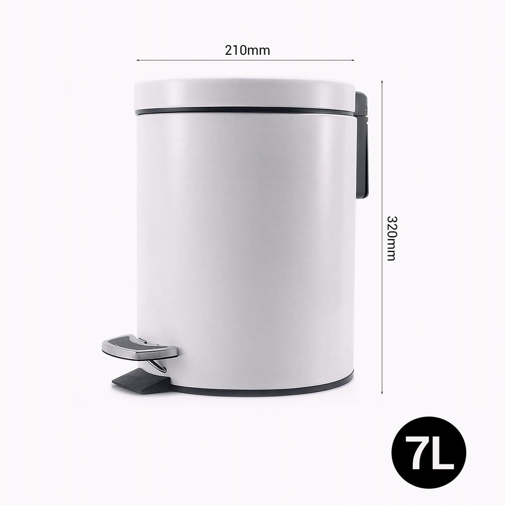 SOGA 2X Foot Pedal Stainless Steel Rubbish Recycling Garbage Waste Trash Bin Round 7L White