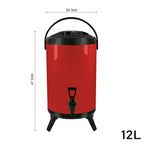 SOGA 8X 12L Stainless Steel Insulated Milk Tea Barrel Hot and Cold Beverage Dispenser Container with Faucet Red