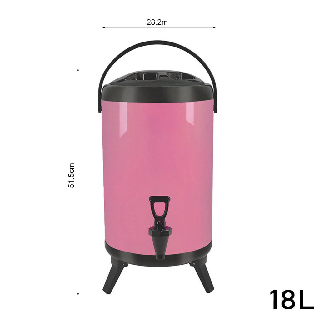 SOGA 8X 18L Stainless Steel Insulated Milk Tea Barrel Hot and Cold Beverage Dispenser Container with Faucet Pink