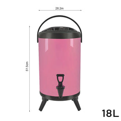 SOGA 18L Stainless Steel Insulated Milk Tea Barrel Hot and Cold Beverage Dispenser Container with Faucet Pink