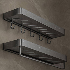 SOGA 40cm Black Wall-Mounted Rectangular Kitchen Spice Storage Organiser Space Saving Condiments Shelf Rack with Hooks