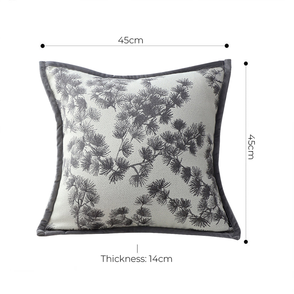 SOGA 2X 45cm Throw Pillow Black and White Wide Border with Branch and Pine Needle Design Pattern Home Decor