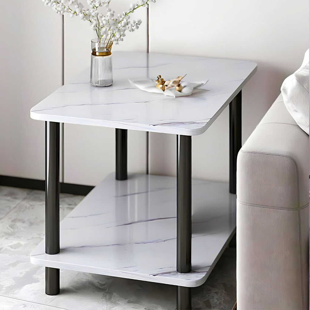 SOGA 70cm White Ceramic Table Stone Pattern Modern Design with Black Legs