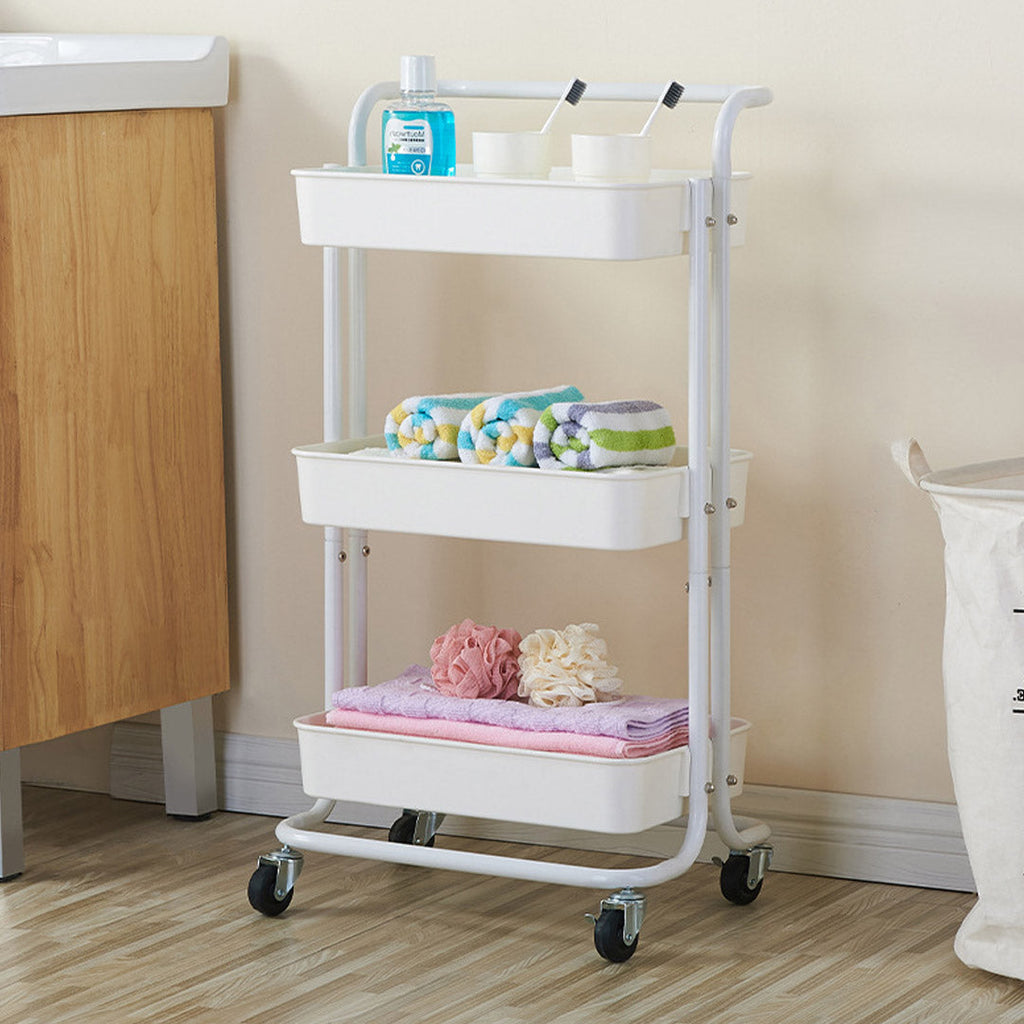 SOGA 2X 3 Tier Steel White Movable Kitchen Cart Multi-Functional Shelves Storage Organizer with Wheels