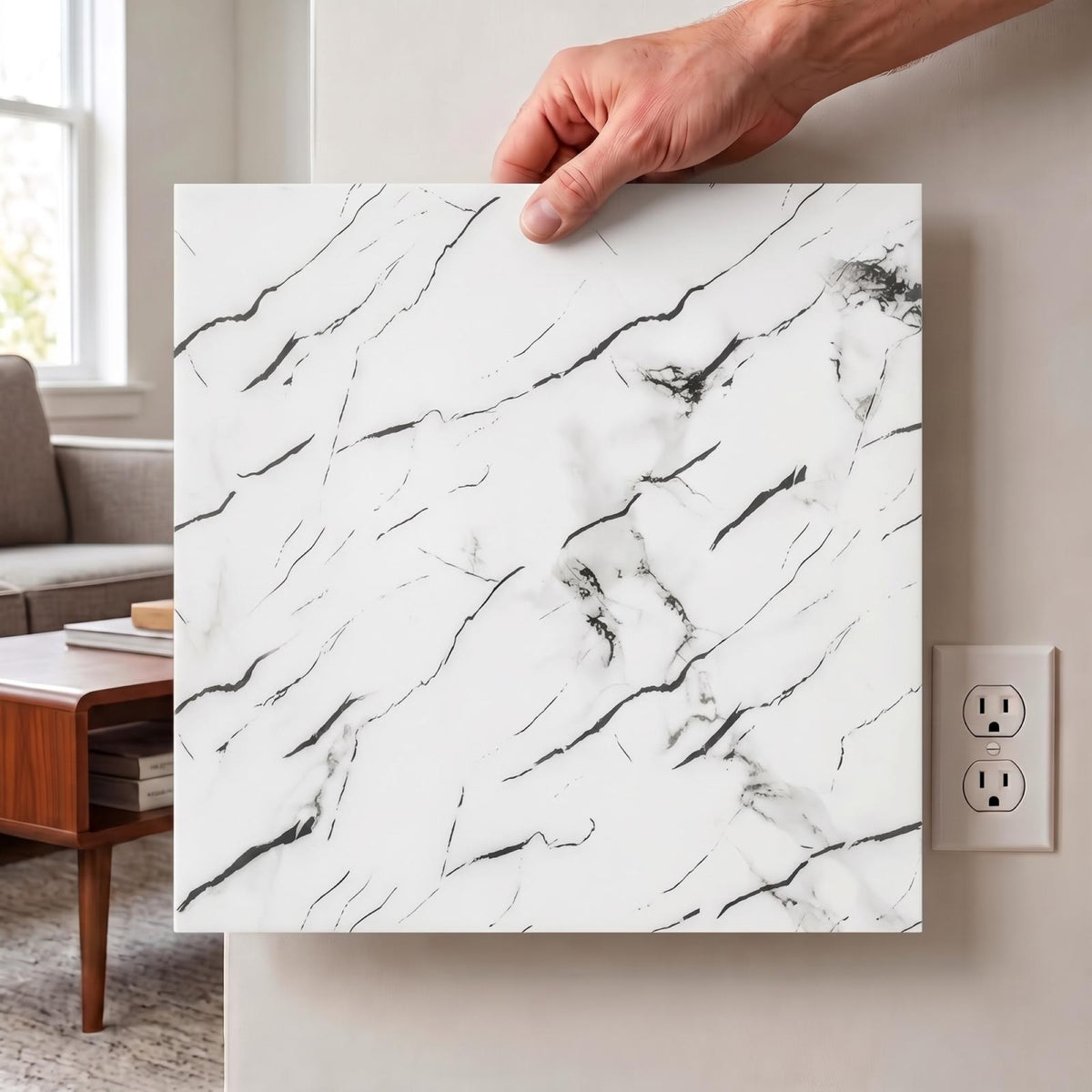 SOGA Peel & Stick Floor and Wall Tiles 30 x 30cm 10 Pack Black White Faux Marble