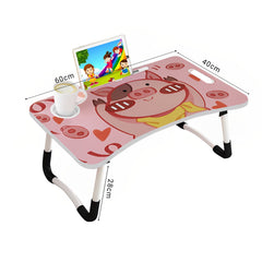 SOGA Cute Pig Design Portable Bed Table Adjustable Foldable Bed Sofa Study Table Laptop Mini Desk with Drawer and Cup Slot Home Decor