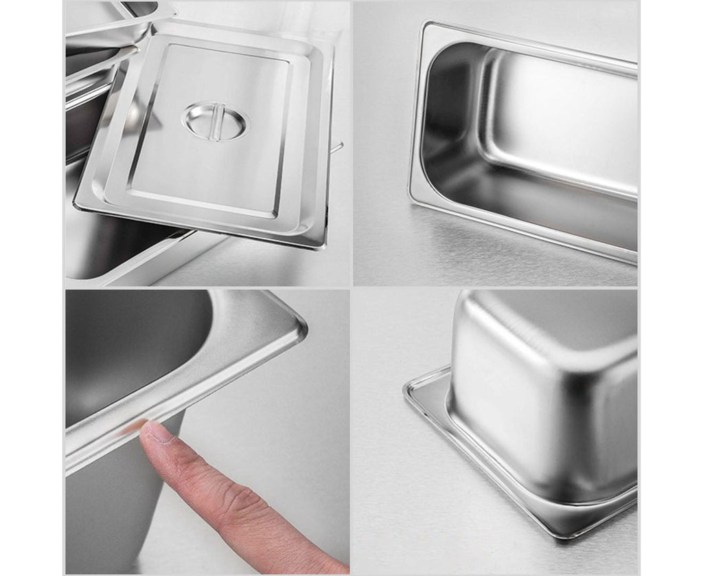 SOGA 2X Gastronorm GN Pan Full Size 1/1 GN Pan 15cm Deep Stainless Steel Tray With Lid