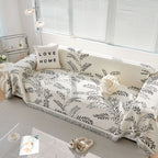 SOGA Four-seater White Sofa Cover Leaf Print 180x420cm Polyester