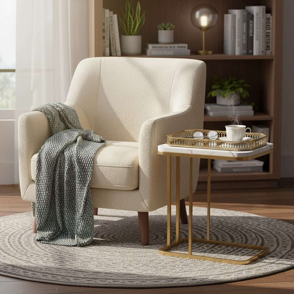 SOGA Home & Living Bundle – White Stone Side Table & Gold Mirror Tray Organizer for Home $ 0