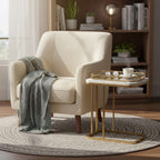 SOGA Home & Living Bundle – White Stone Side Table & Gold Mirror Tray Organizer for Home $ 0