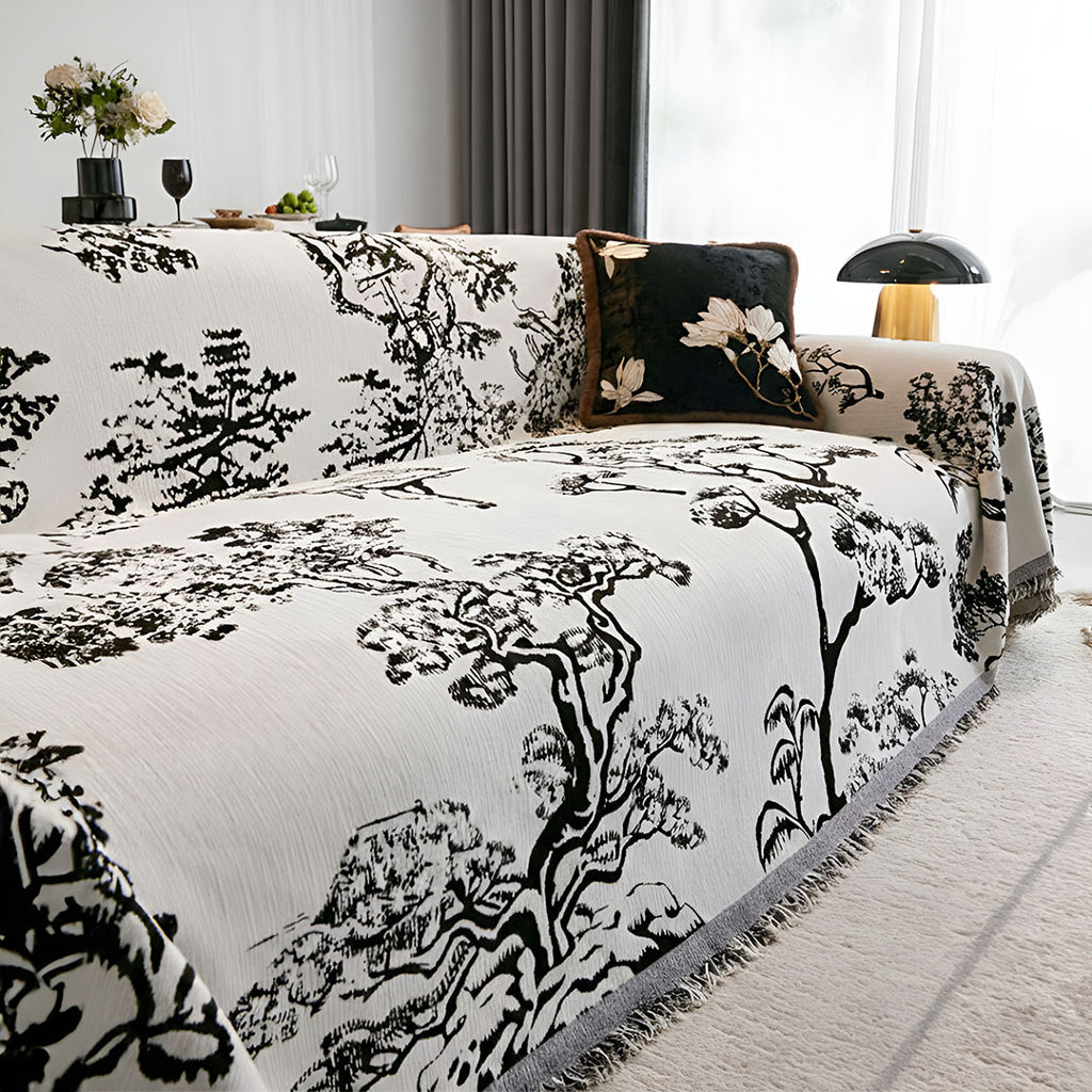 SOGA Three-seater White Sofa Cover Tree Print 180x340cm Polyester