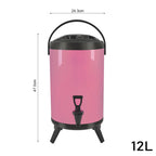 SOGA 12L Stainless Steel Insulated Milk Tea Barrel Hot and Cold Beverage Dispenser Container with Faucet Pink