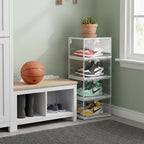 SOGA 2X 4 Tier Transparent Portable Shoe Organiser Sneaker Footwear Folding Plastic Bin Stackable Storage Box with Magnetic Door