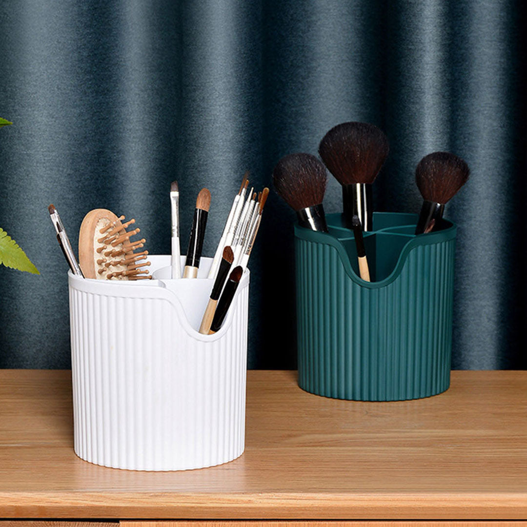 SOGA 2 Tier White Countertop Cosmetic Makeup Brush Lipstick Holder Organiser and 20cm Rechargeable LED Light Tabletop Mirror Set
