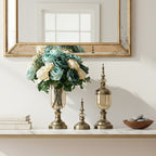SOGA 2 x Clear Glass Flower Vase with Lid and Blue Flower Filler Vase Bronze Set