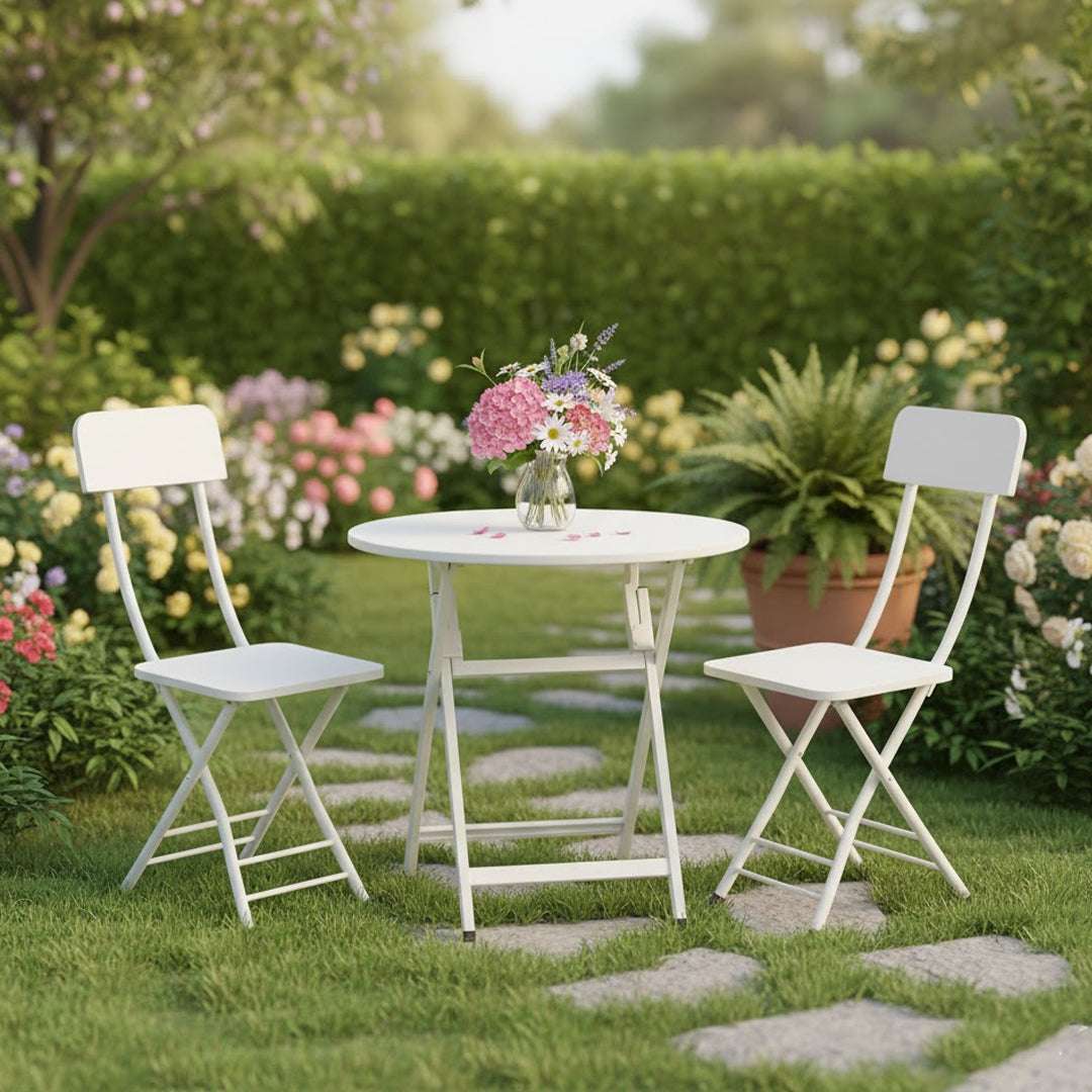 SOGA Home & Living Bundle – White Folding Dining Table & 2 Foldable Chairs for Home Decor $ 0