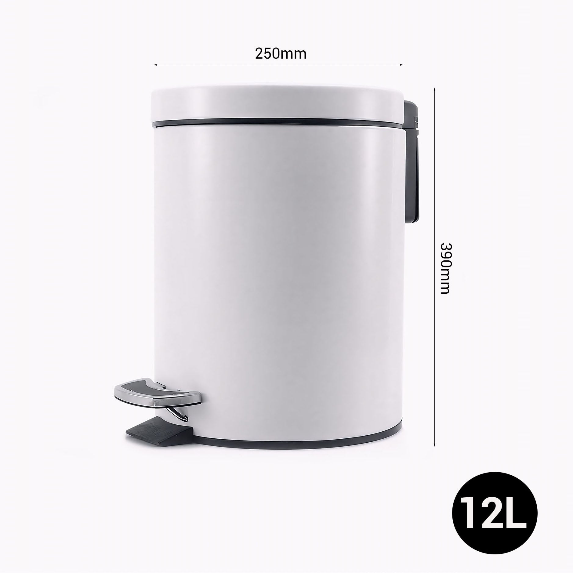 SOGA Foot Pedal Stainless Steel Rubbish Recycling Garbage Waste Trash Bin Round 12L White