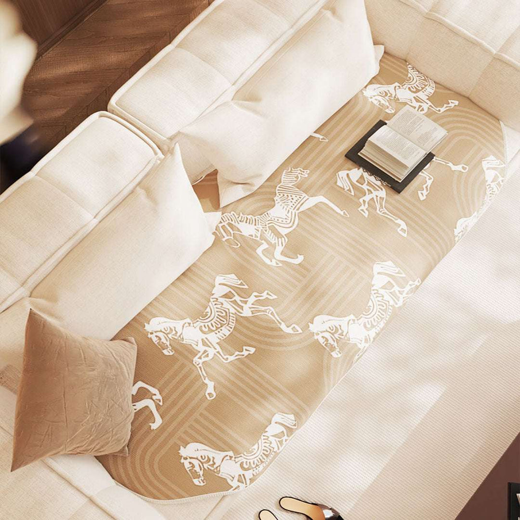 SOGA Four-Seater Beige Horse Print 90x260cm Throw Blanket Sofa Cover $ 144