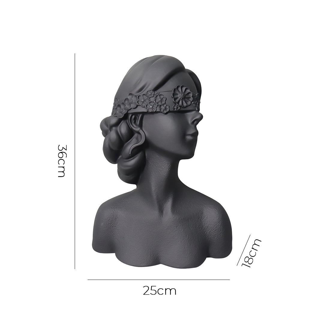 SOGA 36cm Black Resin Sculpture – Blindfold Lady Bust Home Decor