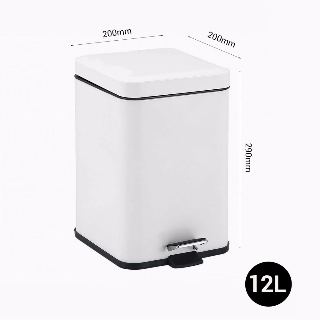 SOGA 4X Foot Pedal Stainless Steel Rubbish Recycling Garbage Waste Trash Bin Square 12L White