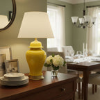 SOGA 4X Oval Ceramic Table Lamp with Gold Metal Base Desk Lamp Yellow