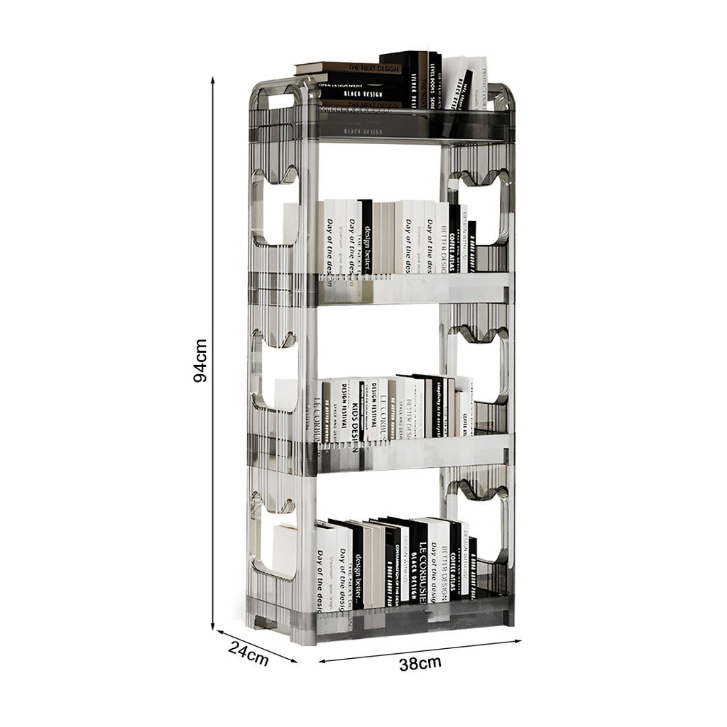 SOGA 2X 38x24x90cm Clear 4 Tier Bookshelf & Cosmetic Storage Organizer Trolley Rack