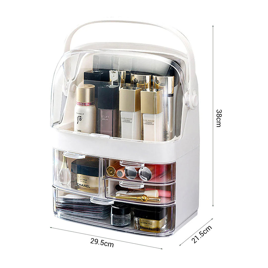 SOGA 2X 3 Tier White Countertop Makeup Cosmetic Storage Organiser Skincare Holder Jewelry Storage Box with Handle