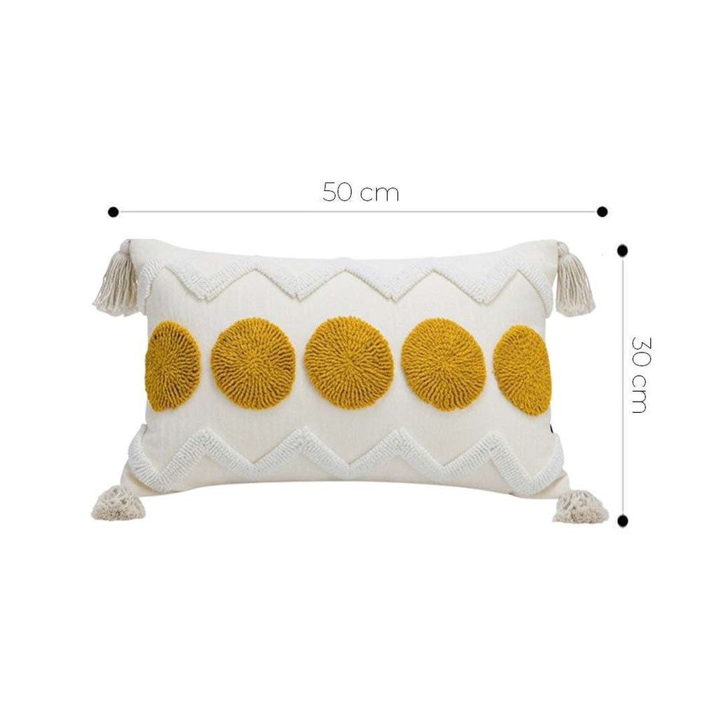 SOGA 2X 30cm Cream Yellow Circle Pom Chevron Tassel Decorative Pillow $ 140