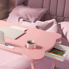 SOGA Pink Portable Bed Table Adjustable Folding Mini Desk With Mini Drawer and Cup-Holder Home Decor