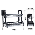 SOGA 2 Tier Steel Black Kitchen Countertop Drying Dish Rack Plate Cutlery Cutting Board Holder Dish Drainer Kitchen Organiser