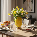SOGA 40cm Ceramic Oval Flower Vase with Gold Metal Base Yellow