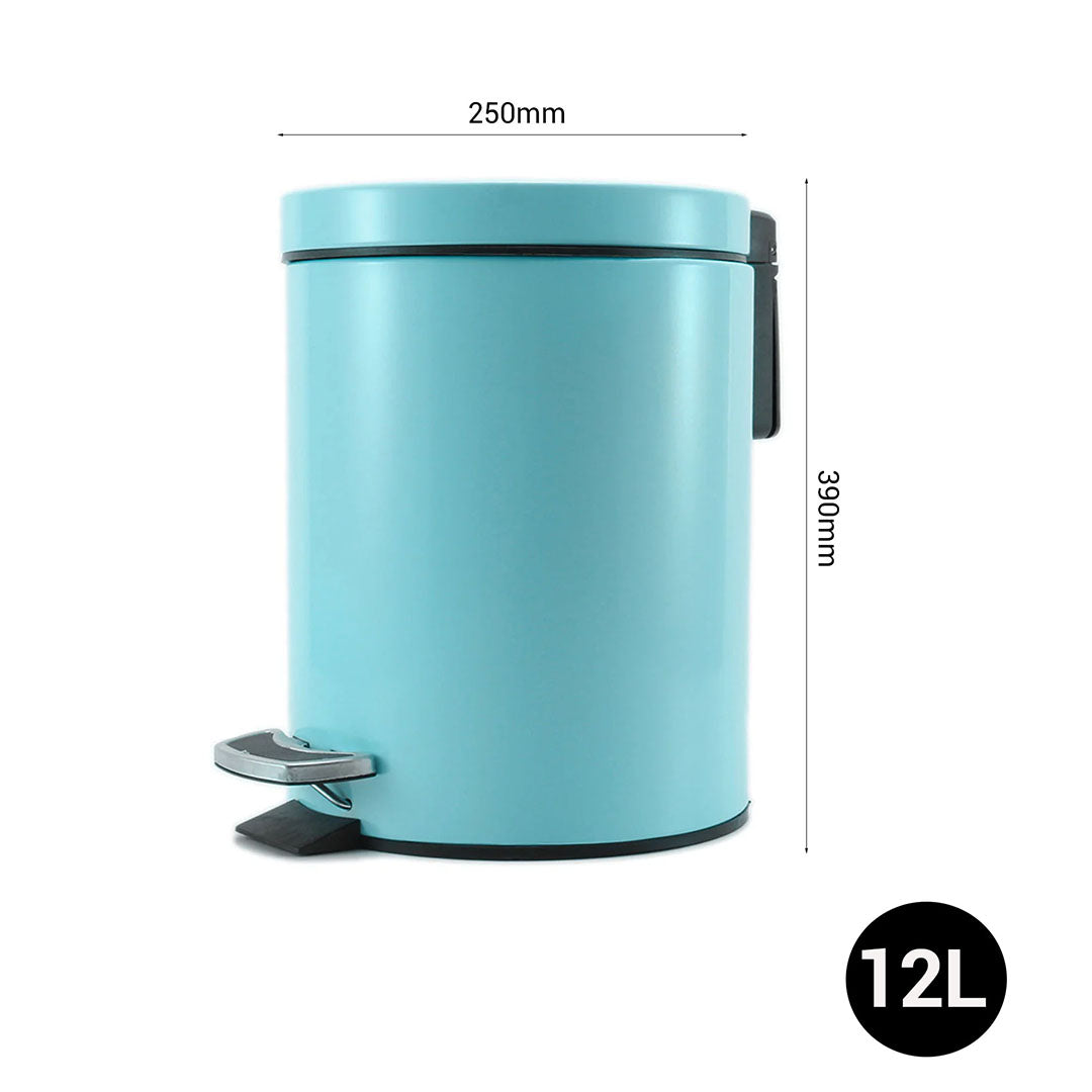 SOGA 2X Foot Pedal Stainless Steel Rubbish Recycling Garbage Waste Trash Bin Round 12L Blue