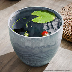 SOGA 32cm Weathered Grey Round Resin Plant Flower Pot in Cement Pattern Planter Cachepot for Indoor Home Office