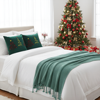 SOGA Christmas Bundle – 2 Green Embroidered Christmas Tree Pillow & Tassel Fringe Knitted Blanket $ 206