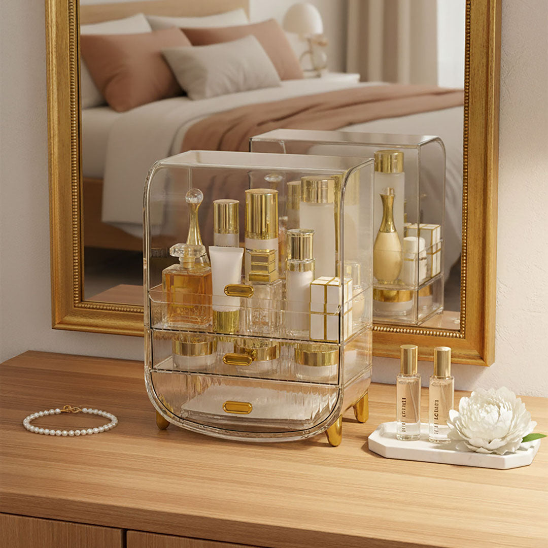 SOGA 2X 3 Tier Transparent Multifunctional Countertop Cosmetic Storage Makeup Perfume Skincare Display Stand Shelf Drawer Type Organiser