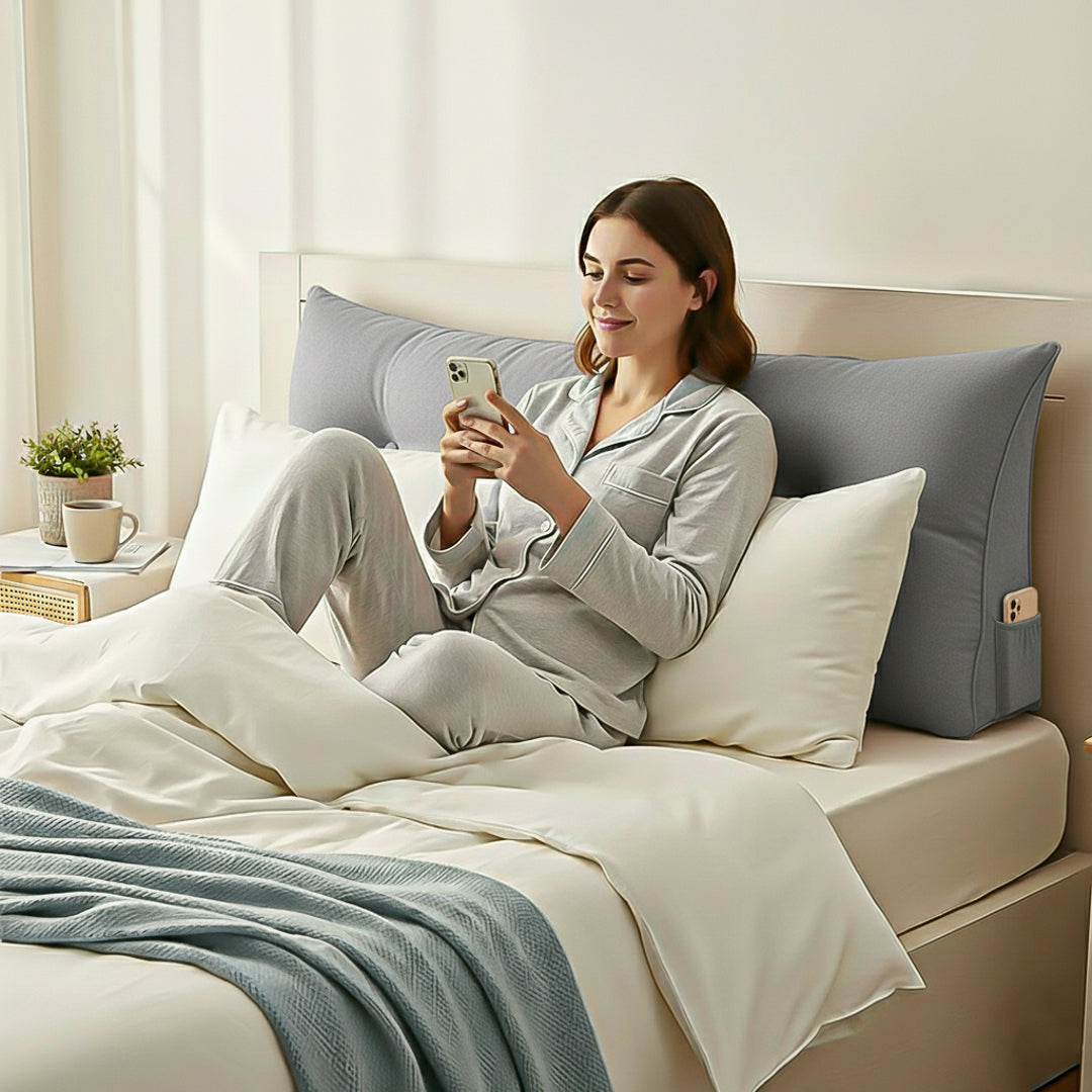 SOGA 2X 100cm Silver Triangular Wedge Bed Pillow Headboard Backrest Bedside Tatami Cushion Home Decor