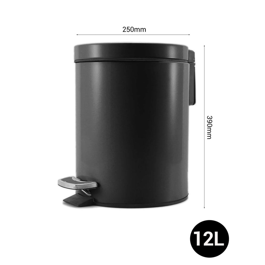 SOGA 4X Foot Pedal Stainless Steel Rubbish Recycling Garbage Waste Trash Bin Round 12L Black