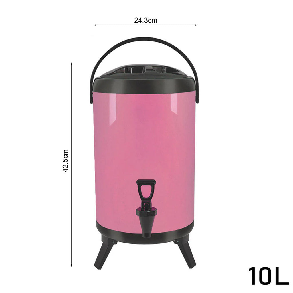SOGA 10L Stainless Steel Insulated Milk Tea Barrel Hot and Cold Beverage Dispenser Container with Faucet Pink
